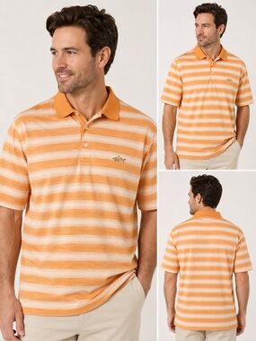Greg Norman Play Dry Striped Polo Shirt Men’s XXL Orange Performance Golf Polo